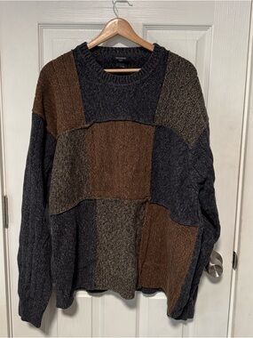 Dockers Men's Patchwork Crewneck Sweater in Brown and Charcoal XXLT